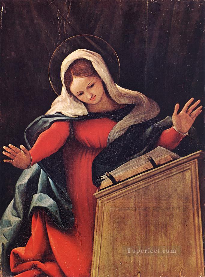 Virgen Anunciada 1527 Renacimiento Lorenzo Lotto Pintura al óleo